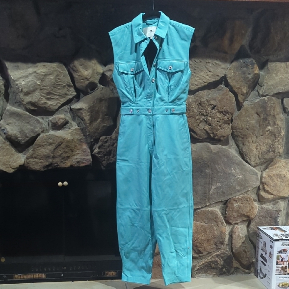 7 For All Mankind Turquoise Sleeveless Jumpsuit New W/O Tags Genuine Leather W26